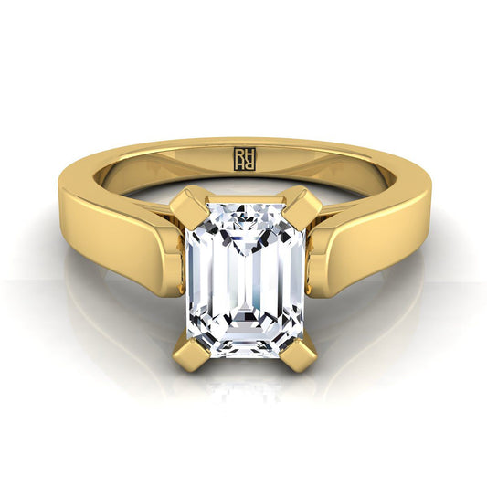 European Cut, Cathedral Squared Edge Solitaire Emerald, in 18K Yellow Gold, prong setting | RockHer