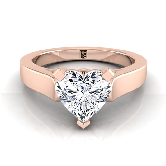 Cathedral Squared Edge Solitaire Heart Shape, in 14K Rose Gold, prong setting | RockHer