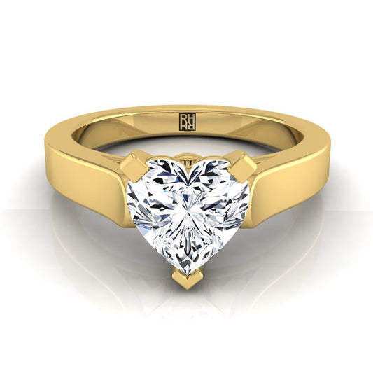 Cathedral Squared Edge Solitaire Heart Shape, in 18K Yellow Gold, prong setting | RockHer