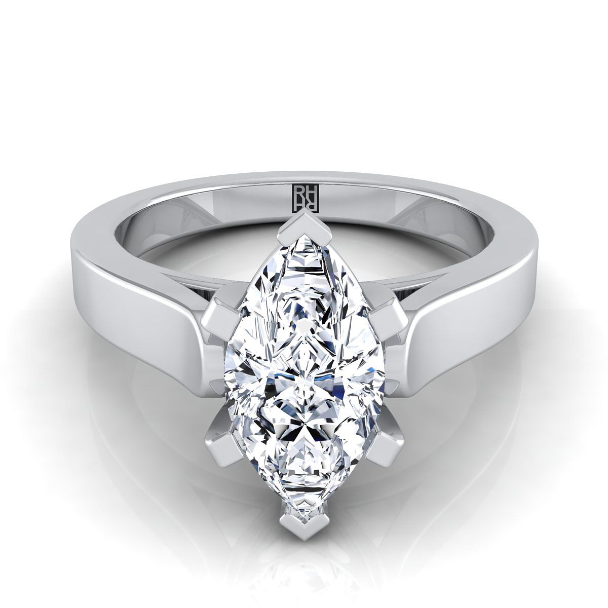 Cathedral Squared Edge Solitaire Marquise, in 18K White Gold, prong setting | RockHer