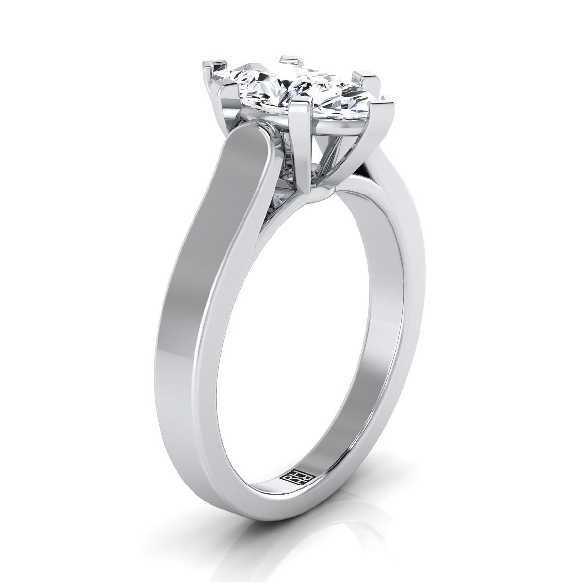 Cathedral Squared Edge Solitaire Marquise, in Platinum, prong setting – side profile | RockHer