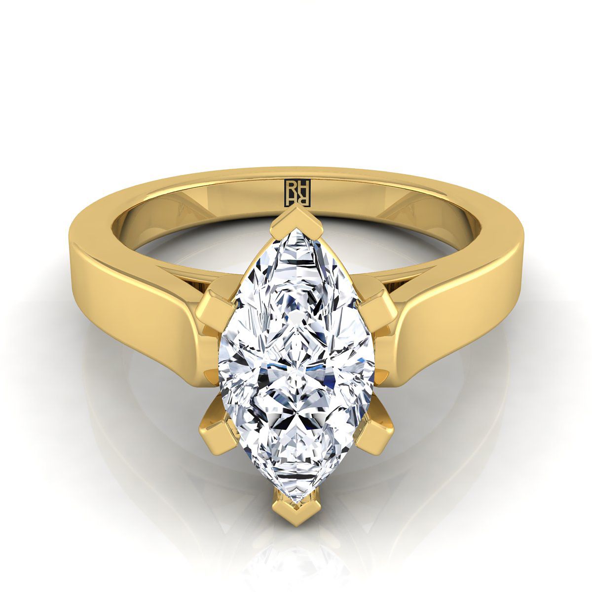 Cathedral Squared Edge Solitaire Marquise, in 18K Yellow Gold, prong setting | RockHer