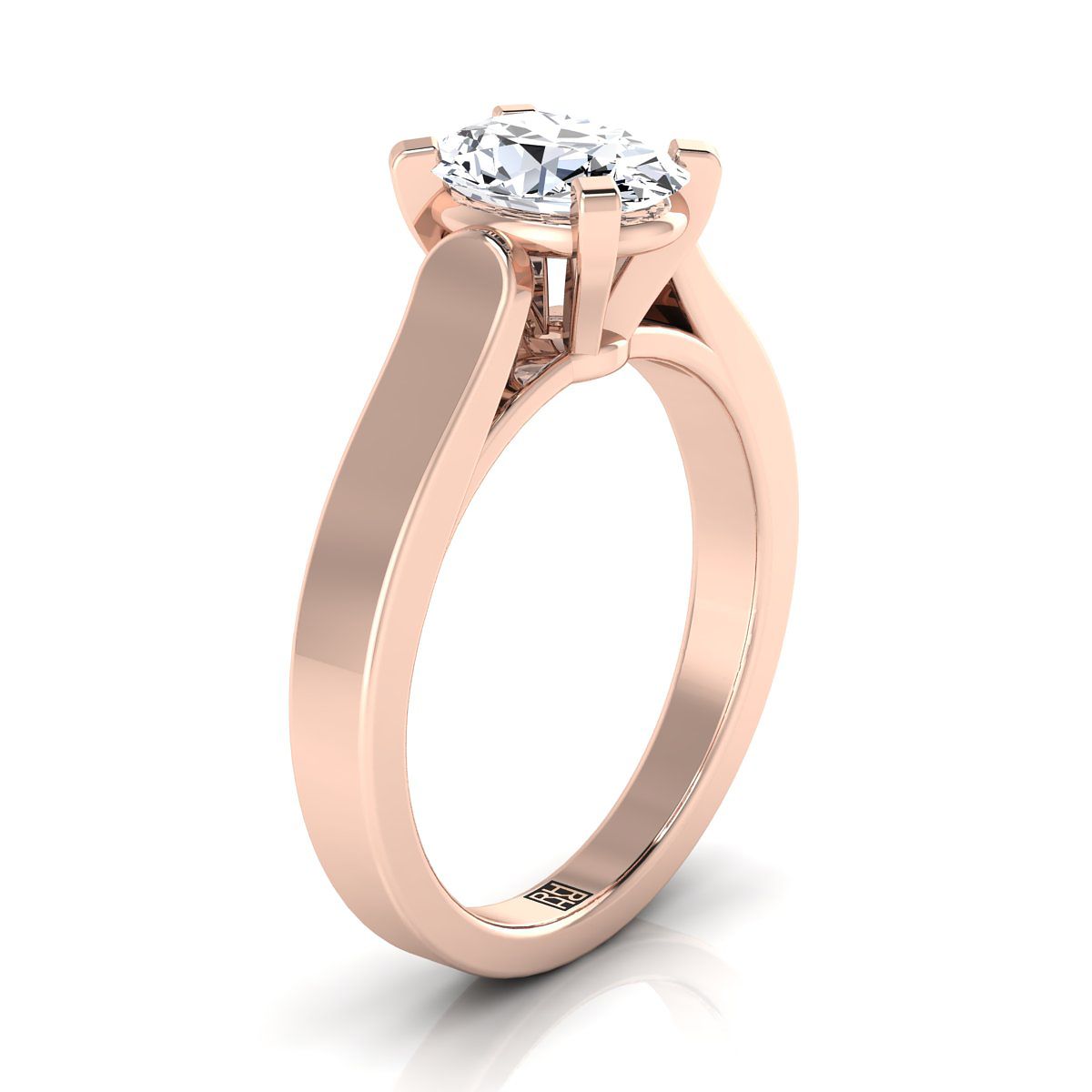 Cathedral Squared Edge Solitaire Oval, in 14K Rose Gold, prong setting – side profile | RockHer