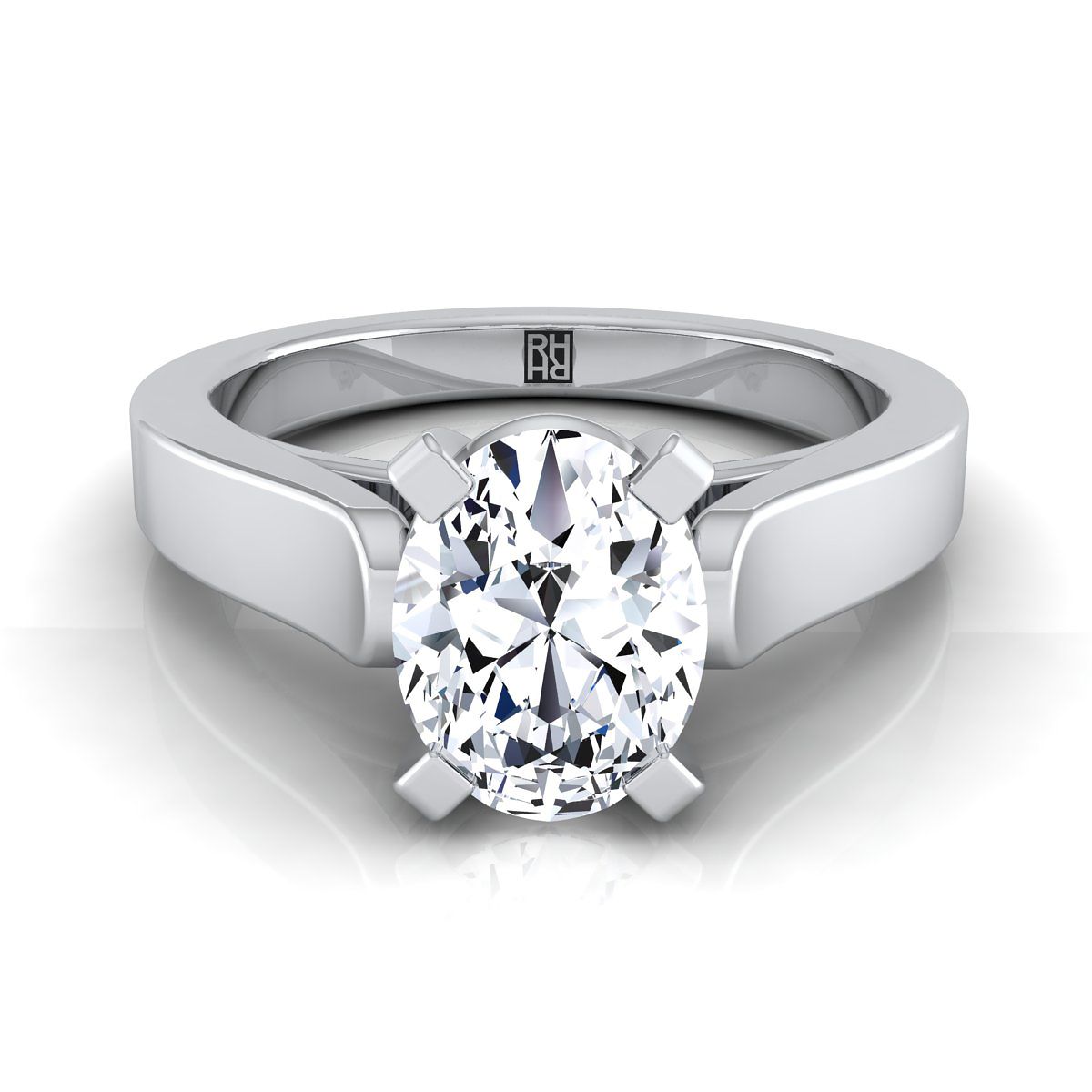 Cathedral Squared Edge Solitaire Oval, in Platinum, prong setting | RockHer