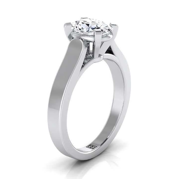Cathedral Squared Edge Solitaire Oval, in 18K White Gold, prong setting – side profile | RockHer