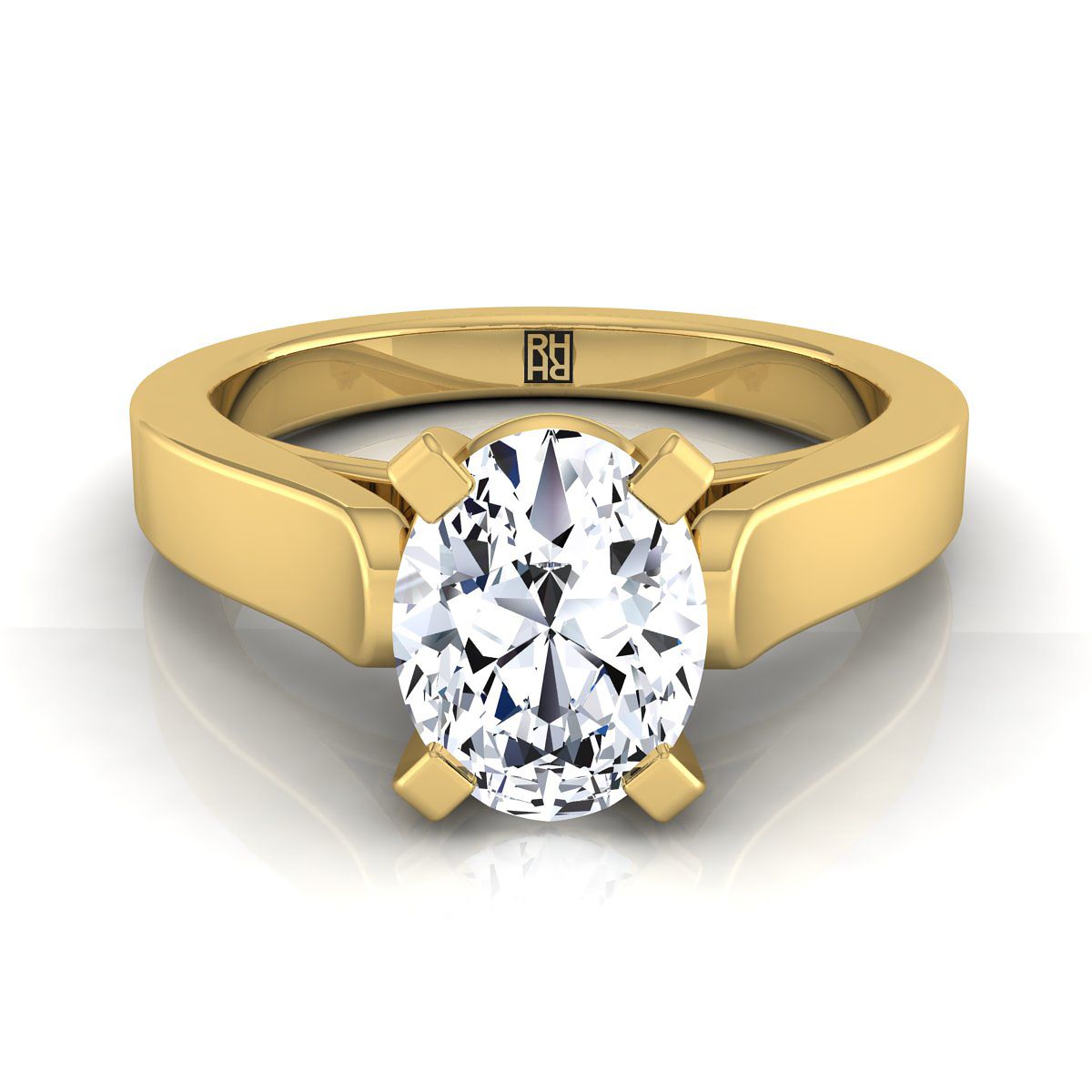 Cathedral Squared Edge Solitaire Oval, in 18K Yellow Gold, prong setting | RockHer
