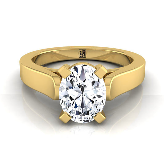 Cathedral Squared Edge Solitaire Oval, in 18K Yellow Gold, prong setting | RockHer