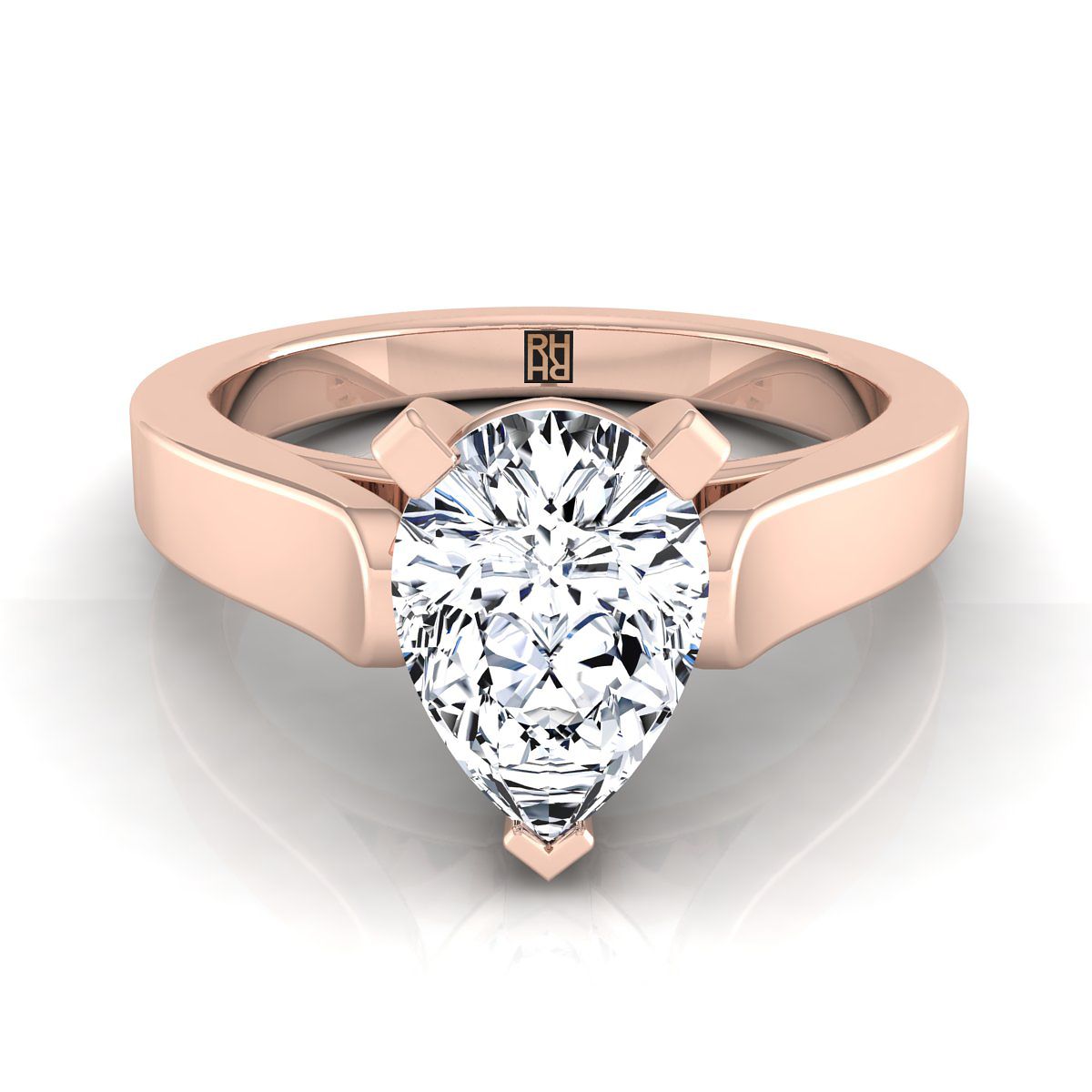 Cathedral Squared Edge Solitaire Pear Shape, in 14K Rose Gold, prong setting | RockHer