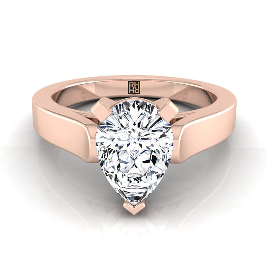 Cathedral Squared Edge Solitaire Pear Shape, in 14K Rose Gold, prong setting | RockHer