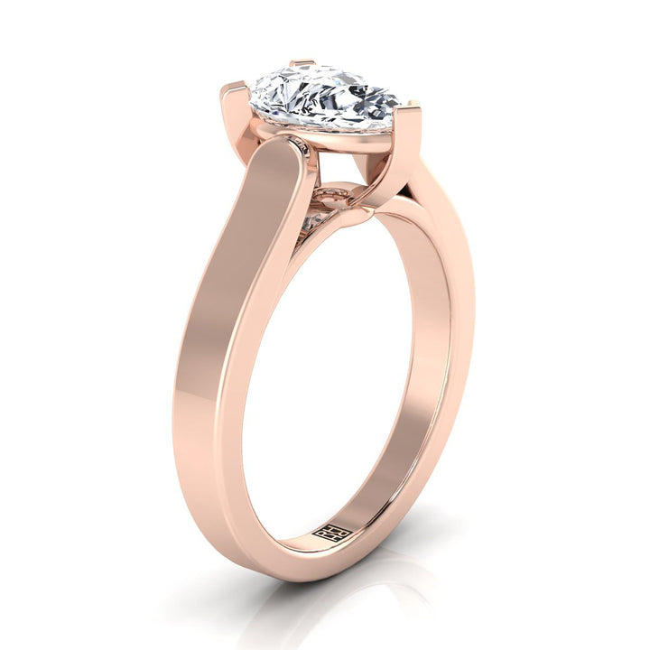 Cathedral Squared Edge Solitaire Pear Shape, in 14K Rose Gold, prong setting – side profile | RockHer