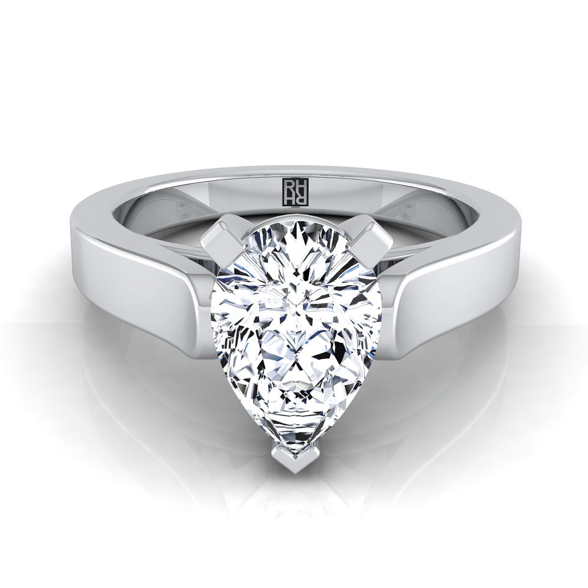 Cathedral Squared Edge Solitaire Pear Shape, in 18K White Gold, prong setting | RockHer