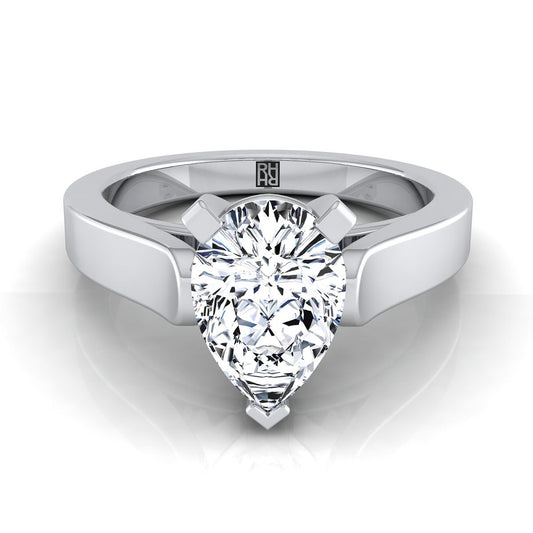 14K White Gold Pear Shape Center  Cathedral Style Solitaire Engagement Ring