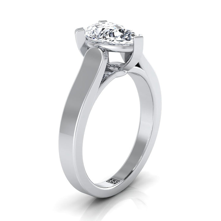 Cathedral Squared Edge Solitaire Pear Shape, in 18K White Gold, prong setting – side profile | RockHer