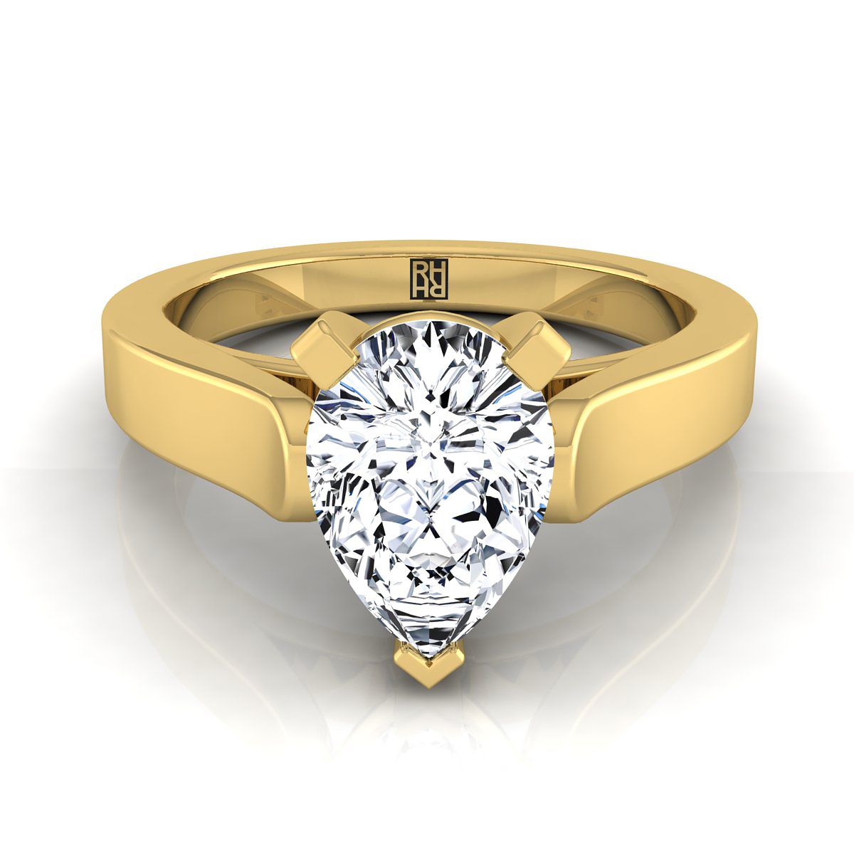 Cathedral Squared Edge Solitaire Pear Shape, in 18K Yellow Gold, prong setting | RockHer