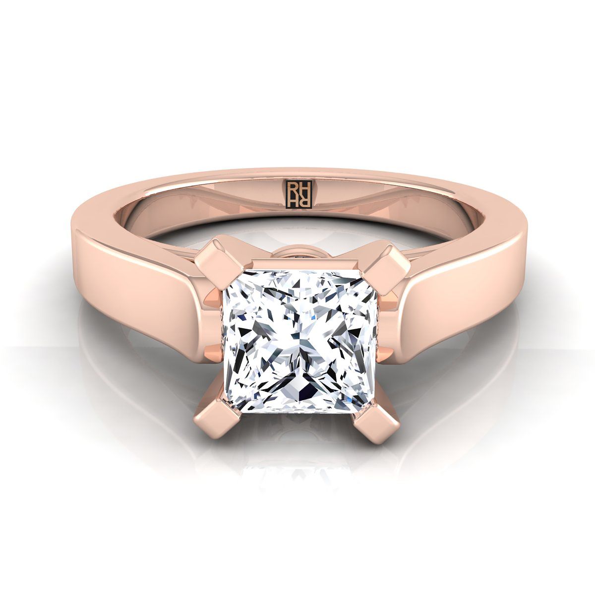 Cathedral Squared Edge Solitaire Princess, in 14K Rose Gold, prong setting | RockHer