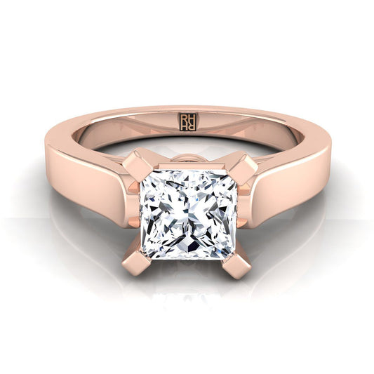 Cathedral Squared Edge Solitaire Princess, in 14K Rose Gold, prong setting | RockHer