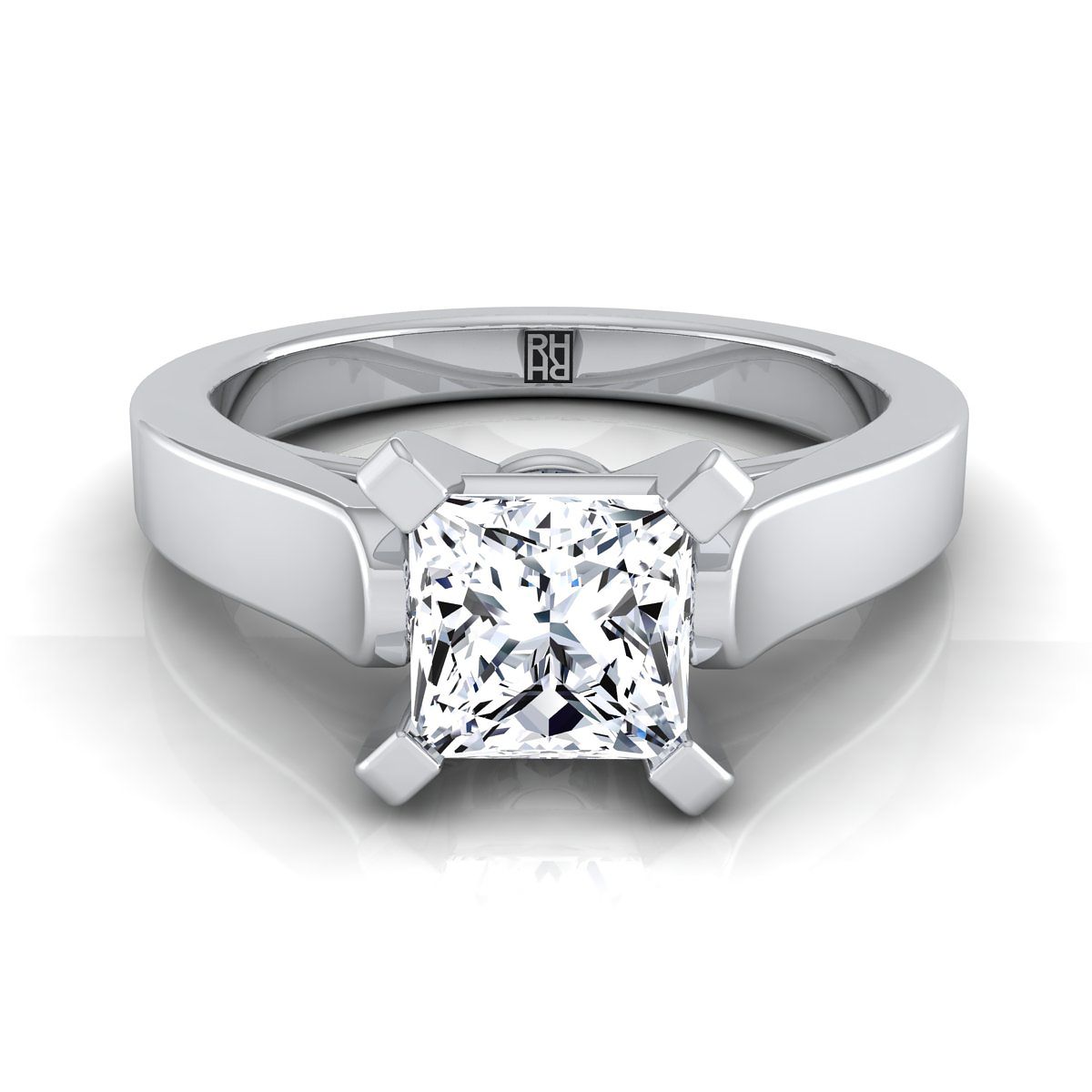 Cathedral Squared Edge Solitaire Princess, in 18K White Gold, prong setting | RockHer