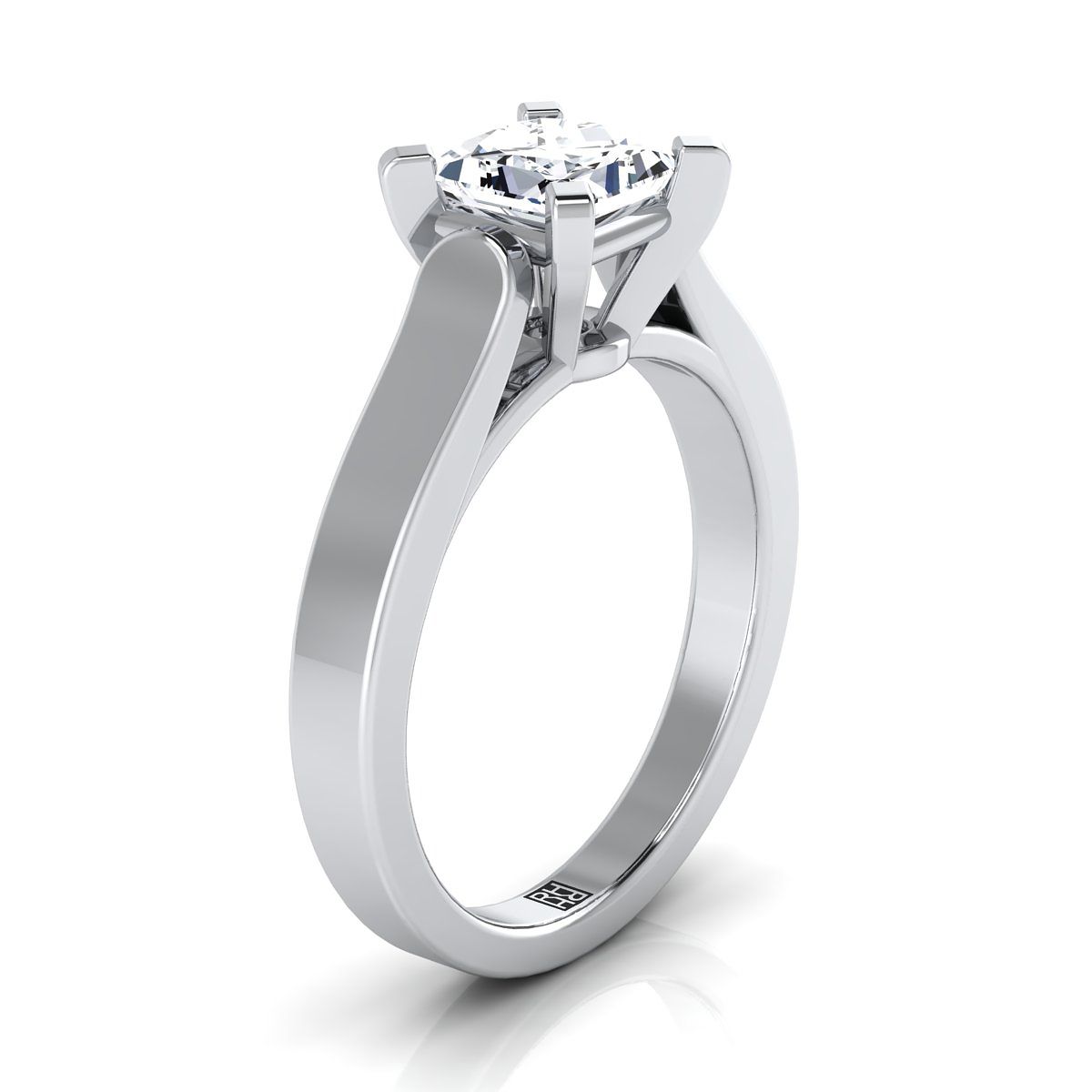 Cathedral Squared Edge Solitaire Princess, in Platinum, prong setting – side profile | RockHer