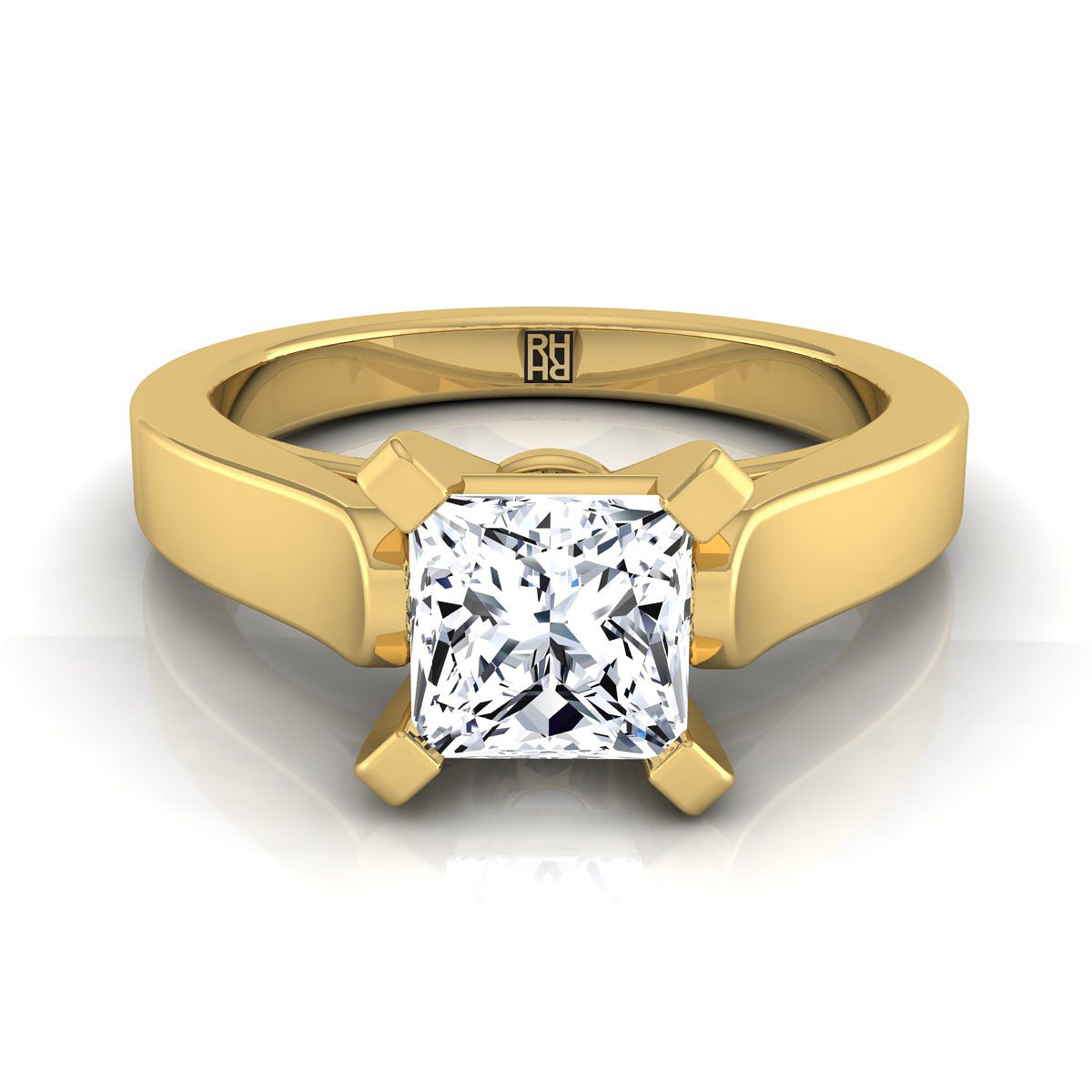 Cathedral Squared Edge Solitaire Princess, in 18K Yellow Gold, prong setting | RockHer