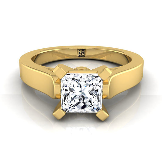 Cathedral Squared Edge Solitaire Princess, in 18K Yellow Gold, prong setting | RockHer