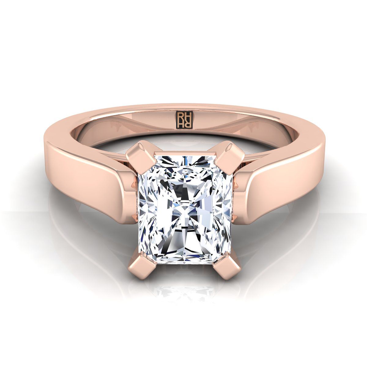 Cathedral Squared Edge Solitaire Radiant, in 14K Rose Gold, prong setting | RockHer