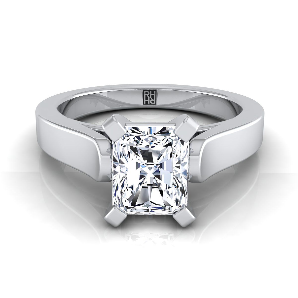 Cathedral Squared Edge Solitaire Radiant, in 18K White Gold, prong setting | RockHer