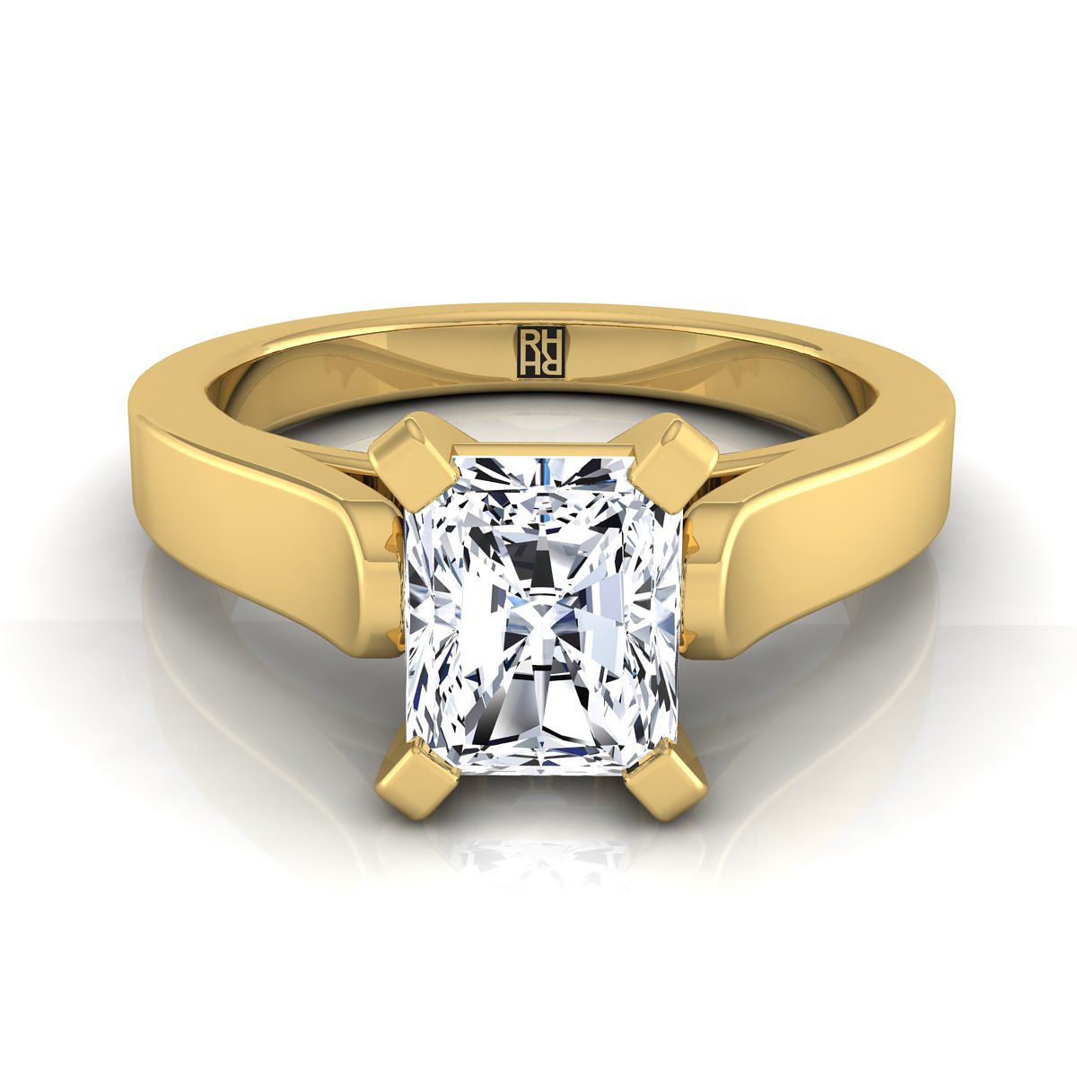 Cathedral Squared Edge Solitaire Radiant, in 18K Yellow Gold, prong setting | RockHer