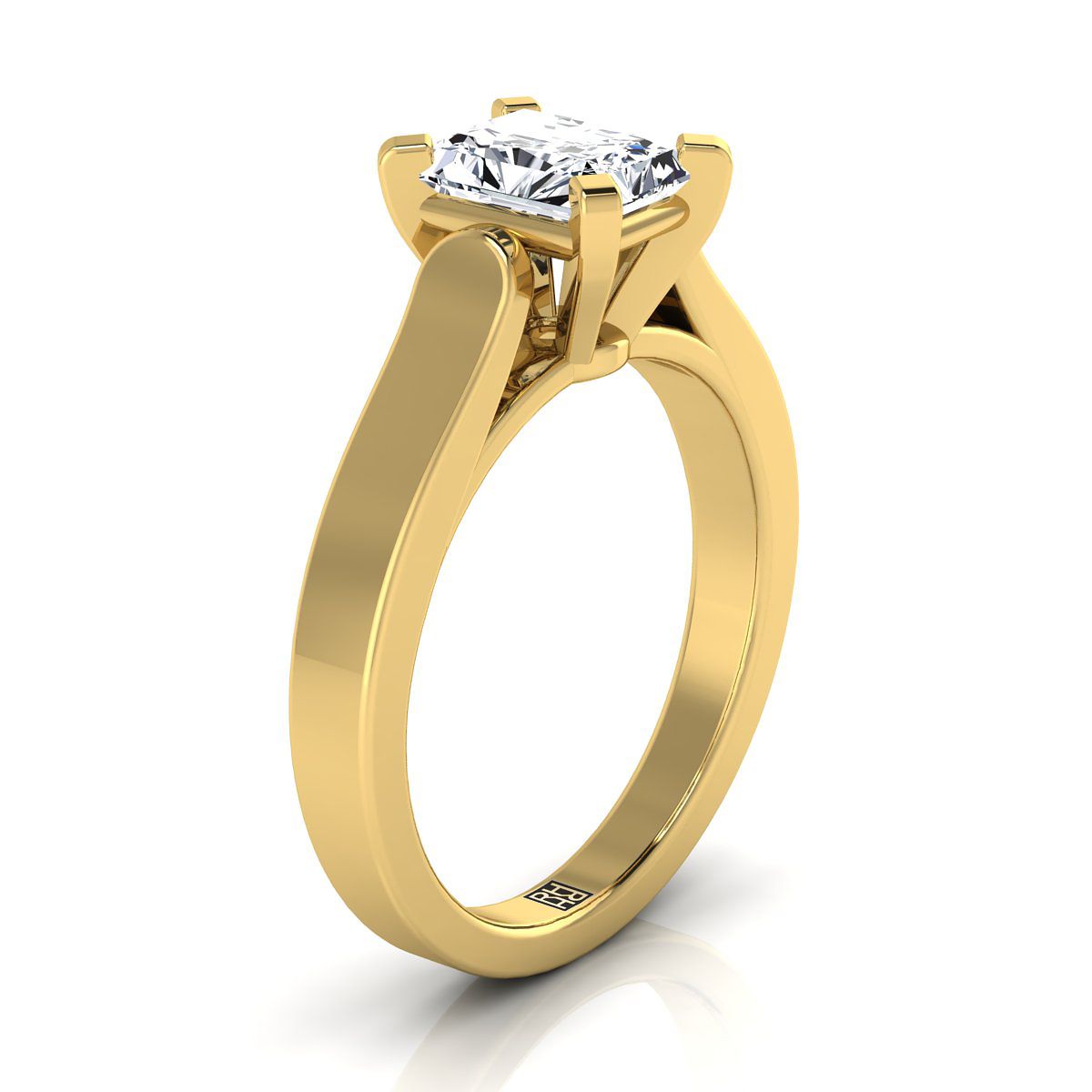 Cathedral Squared Edge Solitaire Radiant, in 18K Yellow Gold, prong setting – side profile | RockHer