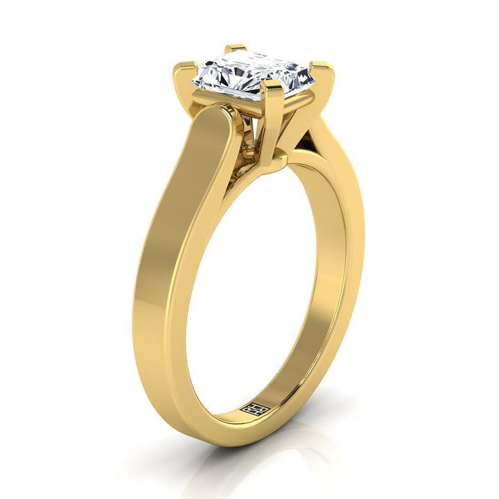 Cathedral Squared Edge Solitaire Radiant, in 18K Yellow Gold, prong setting – side profile | RockHer