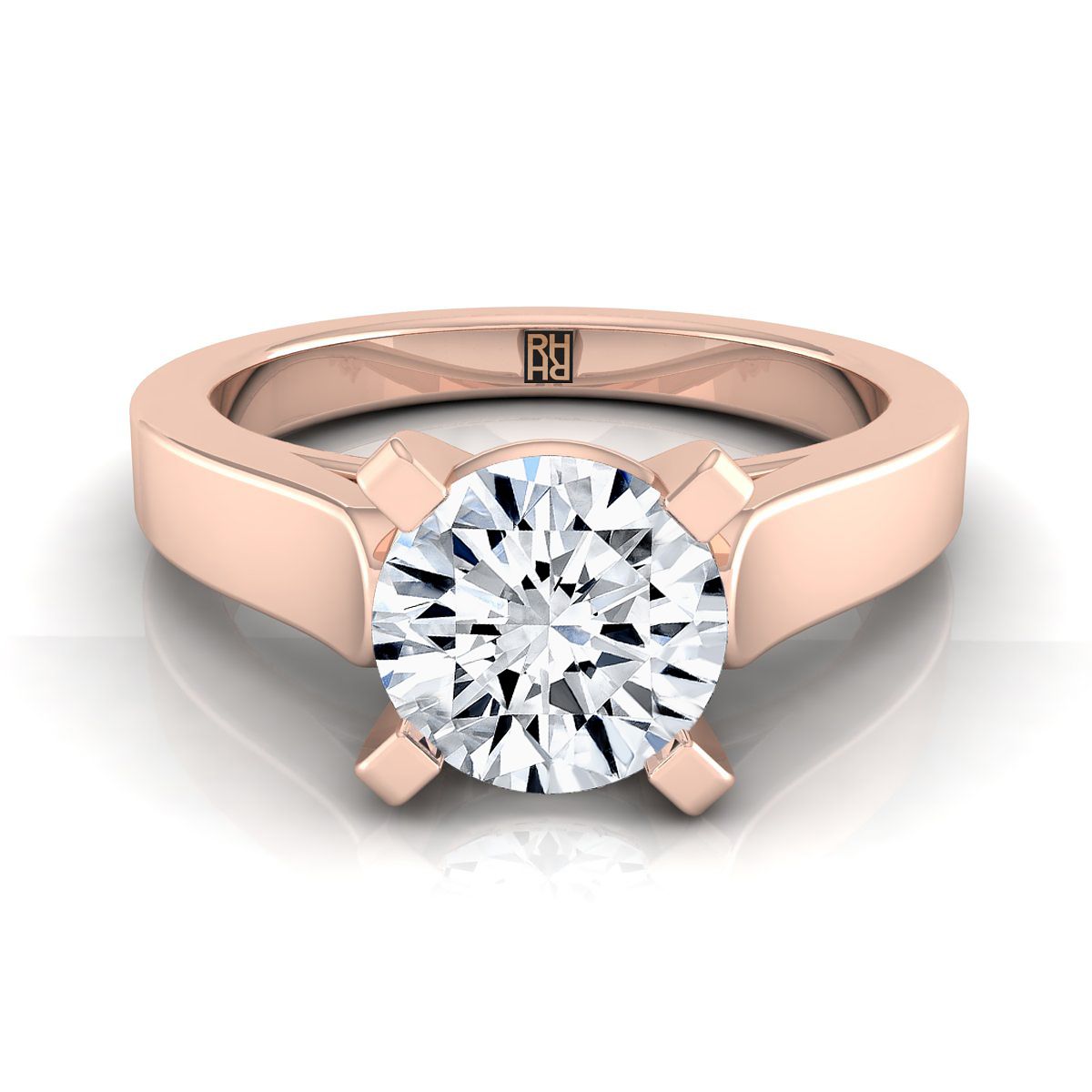 Round Brilliant, Cathedral Squared Edge Solitaire, in 14K Rose Gold, prong setting | RockHer