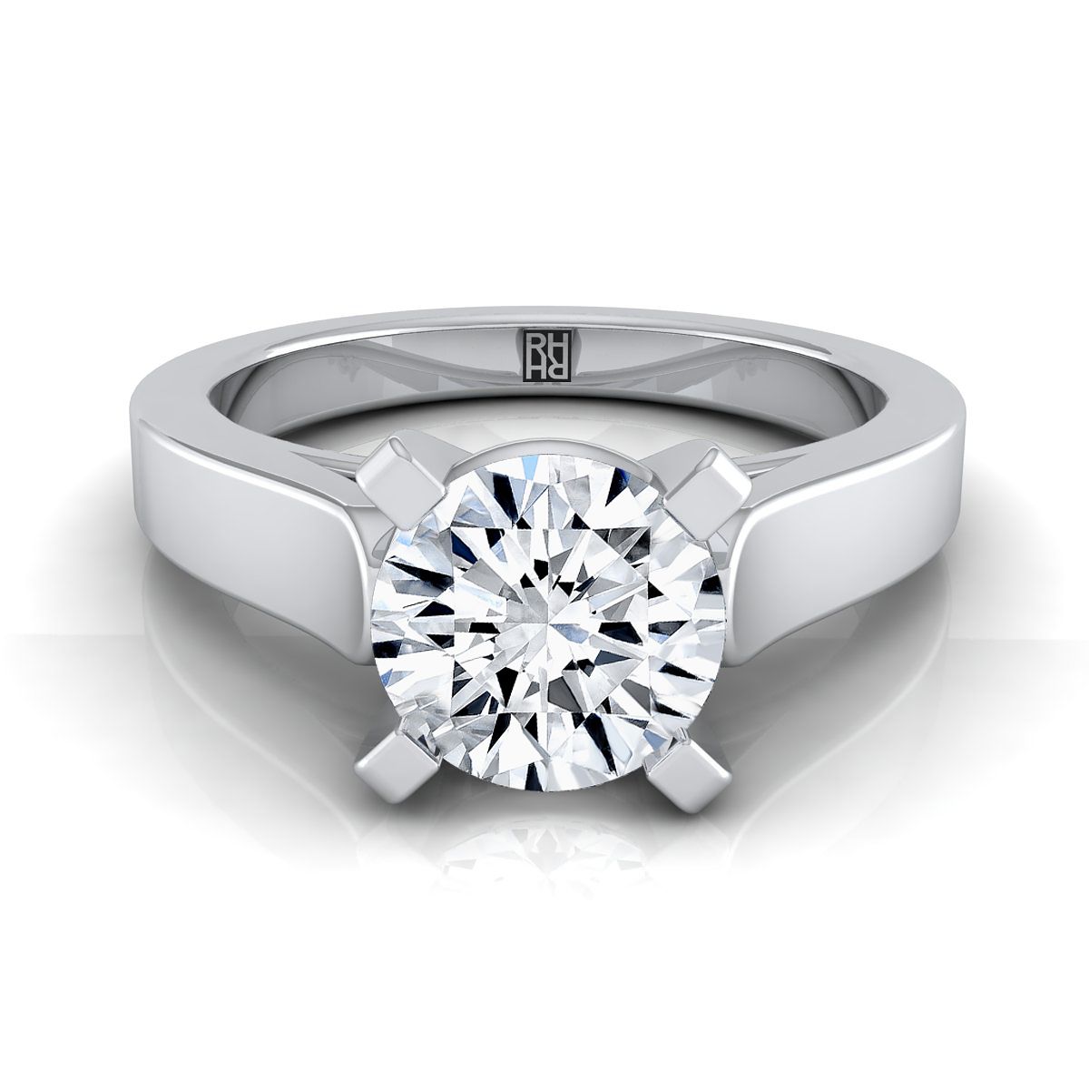 Round Brilliant, Cathedral Squared Edge Solitaire, in Platinum, prong setting | RockHer