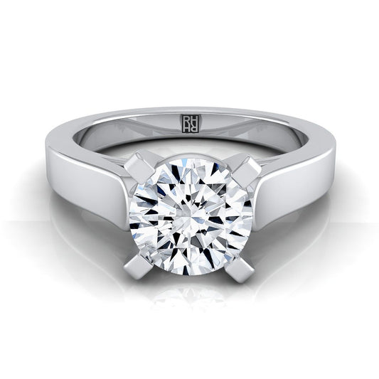 Round Brilliant, Cathedral Squared Edge Solitaire, in 18K White Gold, prong setting | RockHer