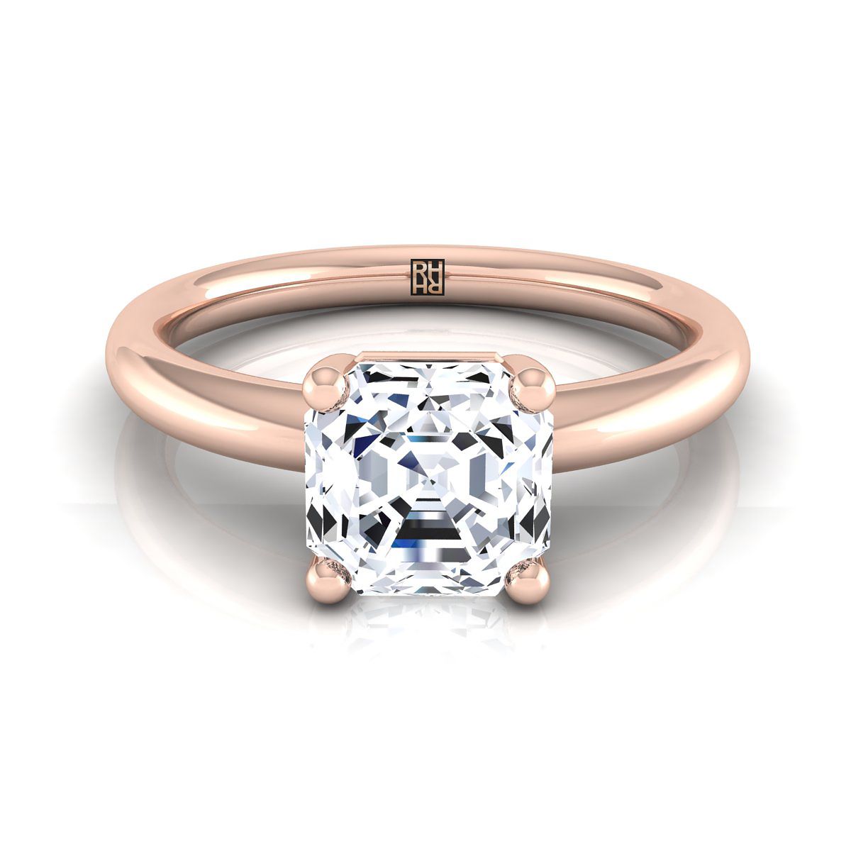 Rounded Comfort Fit Solitaire Asscher, in 14K Rose Gold, prong setting | RockHer