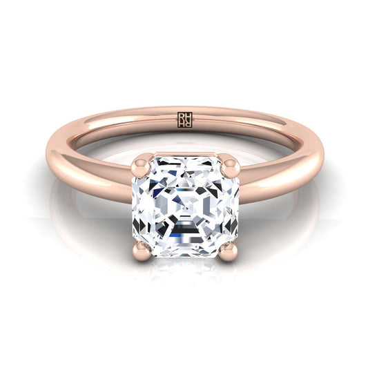 Rounded Comfort Fit Solitaire Asscher, in 14K Rose Gold, prong setting | RockHer