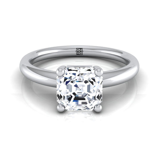 Rounded Comfort Fit Solitaire Asscher, in Platinum, prong setting | RockHer