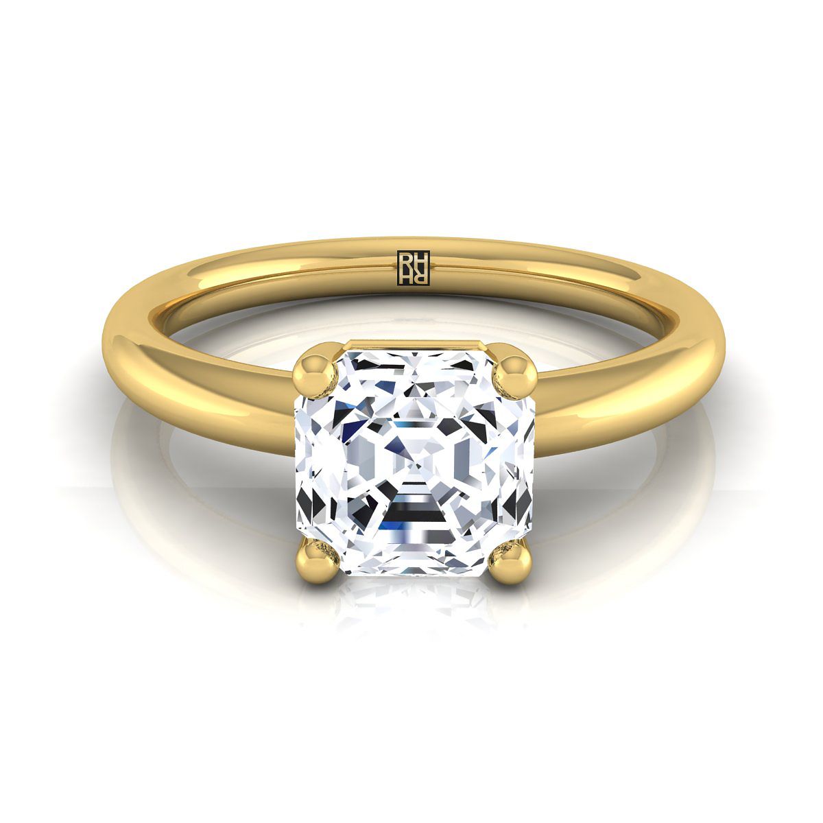 Rounded Comfort Fit Solitaire Asscher, in 18K Yellow Gold, prong setting | RockHer