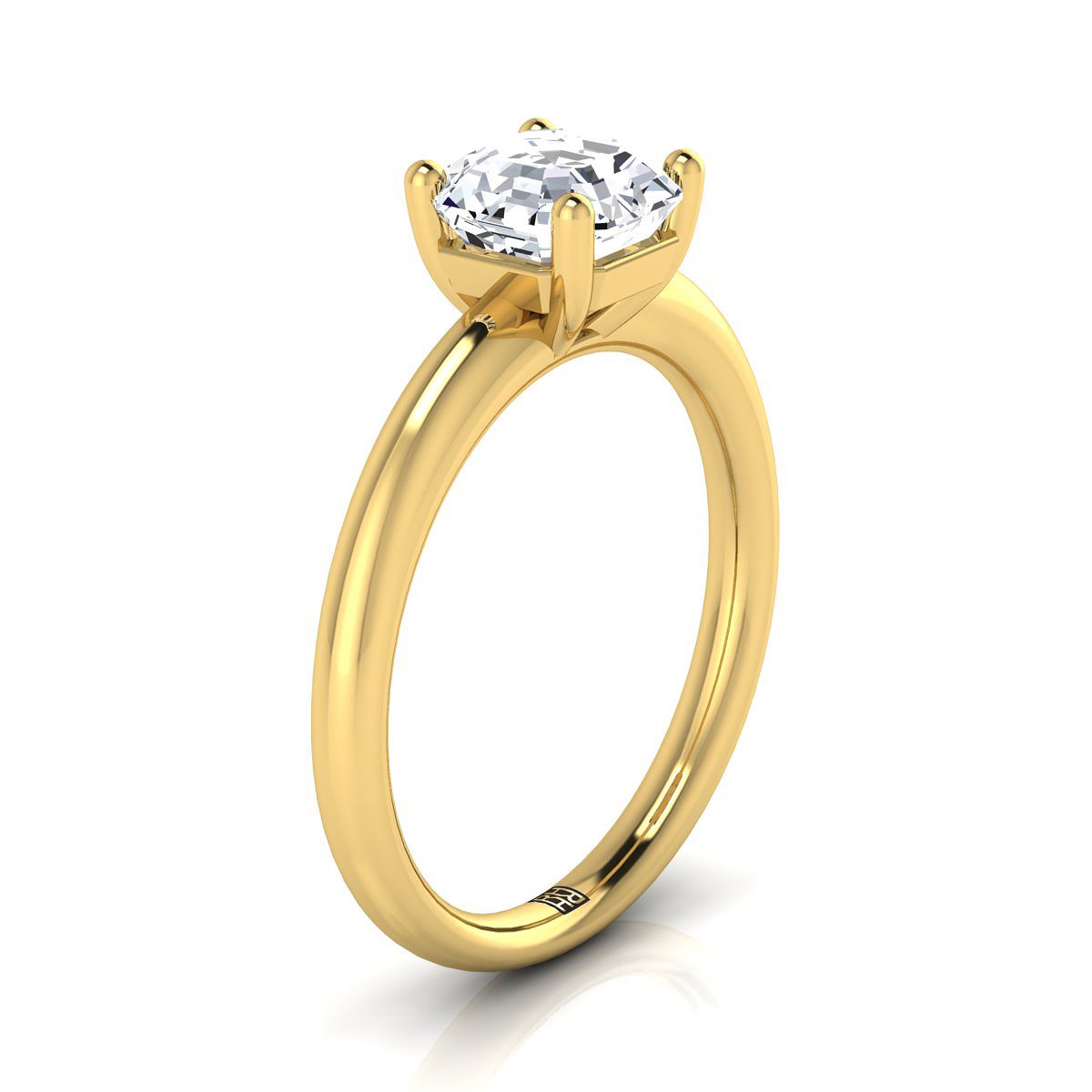 Rounded Comfort Fit Solitaire Asscher, in 18K Yellow Gold, prong setting – side profile | RockHer