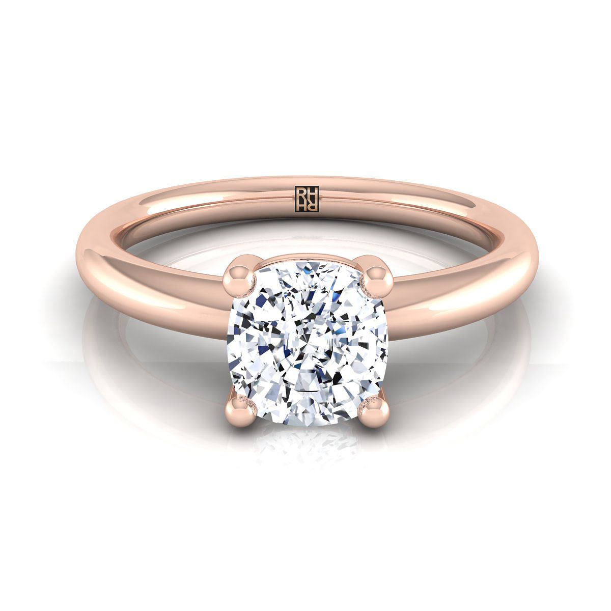 Rounded Comfort Fit Solitaire Cushion, in 14K Rose Gold, prong setting | RockHer