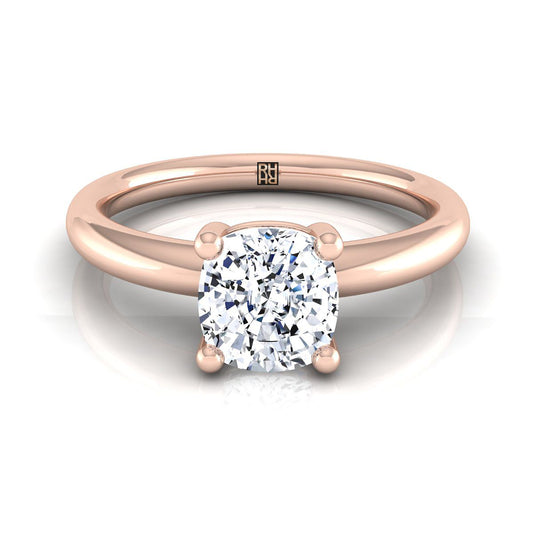 Rounded Comfort Fit Solitaire Cushion, in 14K Rose Gold, prong setting | RockHer
