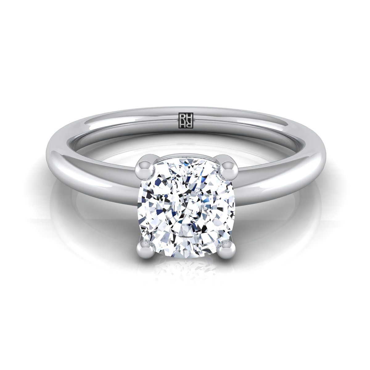 Rounded Comfort Fit Solitaire Cushion, in Platinum, prong setting | RockHer