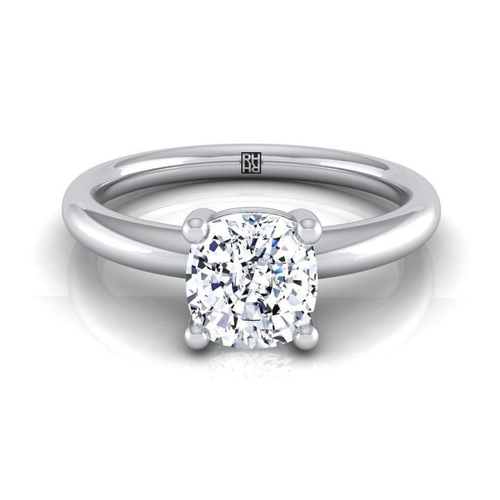 Rounded Comfort Fit Solitaire Cushion, in Platinum, prong setting | RockHer