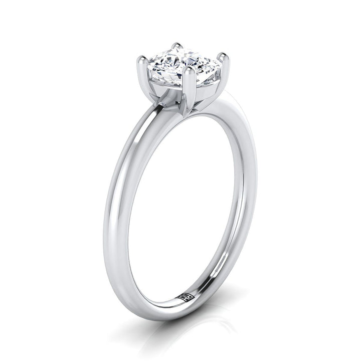 Rounded Comfort Fit Solitaire Cushion, in 18K White Gold, prong setting – side profile | RockHer