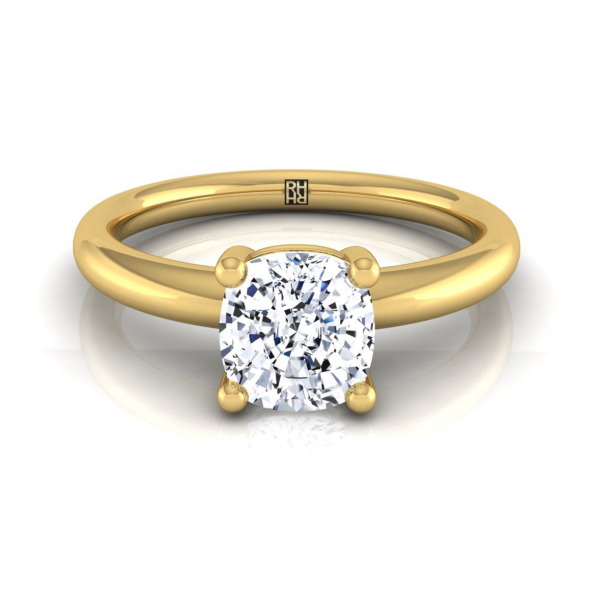 Rounded Comfort Fit Solitaire Cushion, in 18K Yellow Gold, prong setting | RockHer