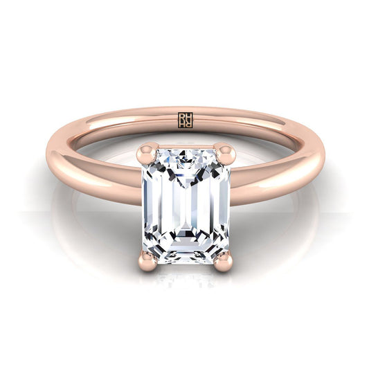 European Cut, Rounded Comfort Fit Solitaire Emerald, in 14K Rose Gold, prong setting | RockHer
