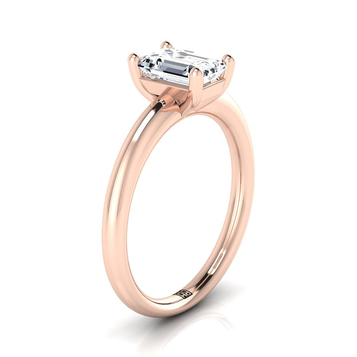 European Cut, Rounded Comfort Fit Solitaire Emerald, in 14K Rose Gold, prong setting – side profile | RockHer