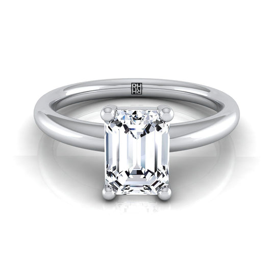 European Cut, Rounded Comfort Fit Solitaire Emerald, in 18K White Gold, prong setting | RockHer
