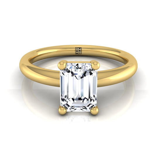 European Cut, Rounded Comfort Fit Solitaire Emerald, in 18K Yellow Gold, prong setting | RockHer