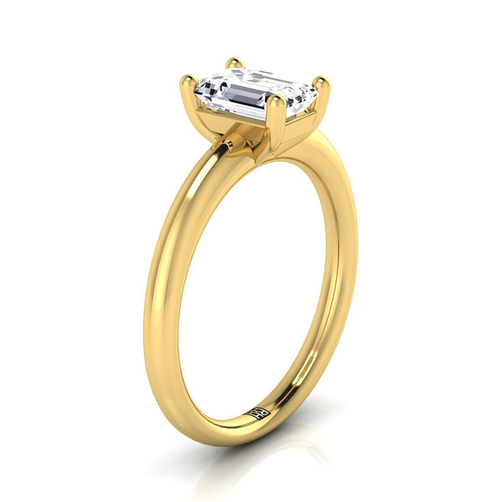 European Cut, Rounded Comfort Fit Solitaire Emerald, in 18K Yellow Gold, prong setting – side profile | RockHer