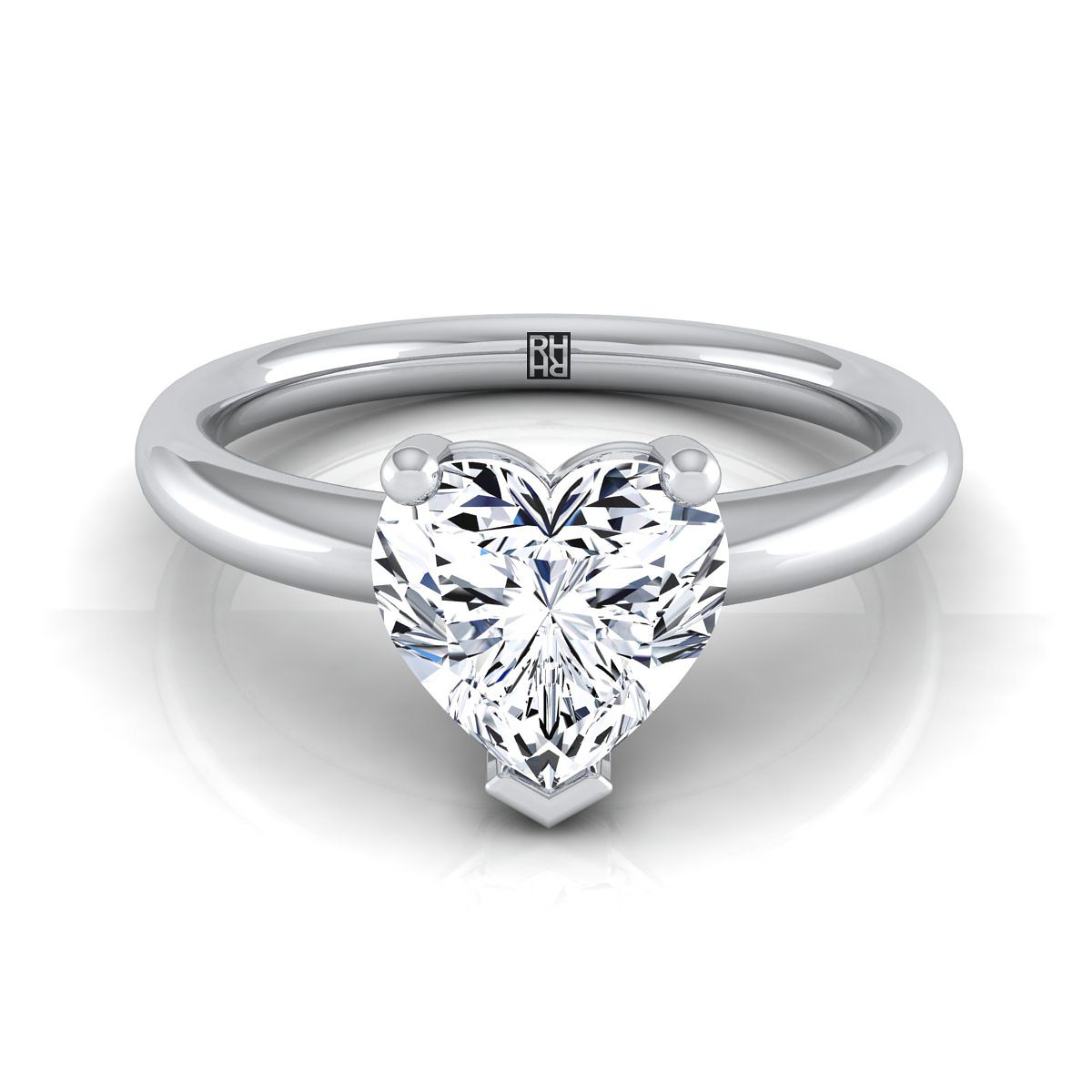 Platinum Heart Shape Center Rounded Comfort Fit Solitaire Engagement Ring