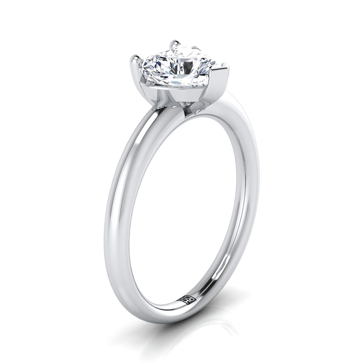 Platinum Heart Shape Center Rounded Comfort Fit Solitaire Engagement Ring